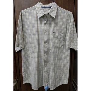 Nautica‎ Mens Short Sleeve Button Down Plaid Large Green Yellow Brown